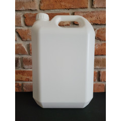 Kanister 5LN biały kryty z paskiem poziomu płynu,plastikowy HDPE ,nakrętka ⌀38